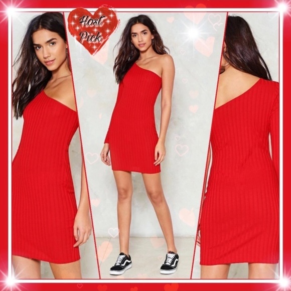 NASTY GAL ✦ One Chance Ribbed One-Shoulder Mini Dress ✦ Red ✦ Size 6 ✦ NWT - Picture 4 of 7